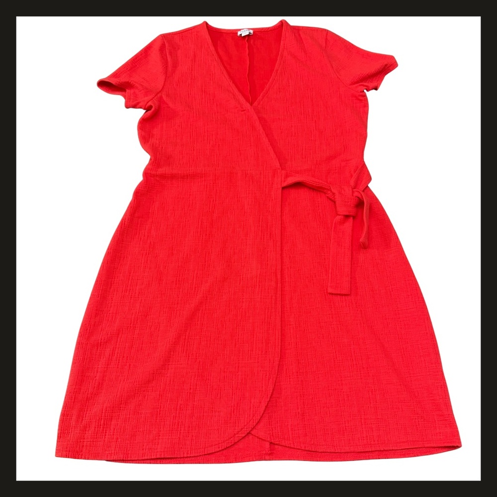 J.Crew Red Faux Wrap Slip On Dress Women’s Medium SP20 AK924 Midi Viscose EUC - Picture 2 of 12